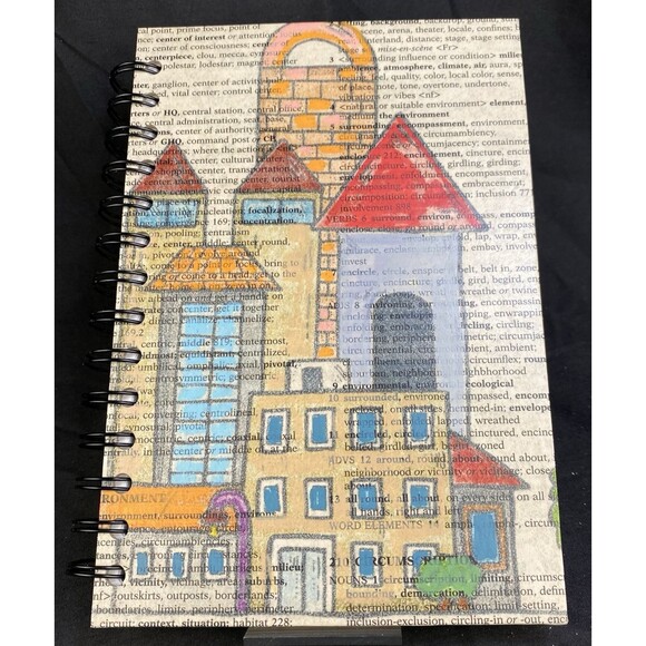 Journal Unique City-Scape Design Handmade Upcycle Spiral Notebook Urban Skyline - Picture 1 of 7